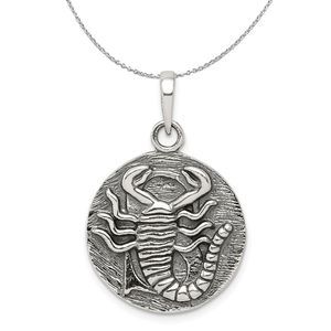 Silver Scorpio the Scorpion Zodiac Embossed Circle Necklace - 18 In